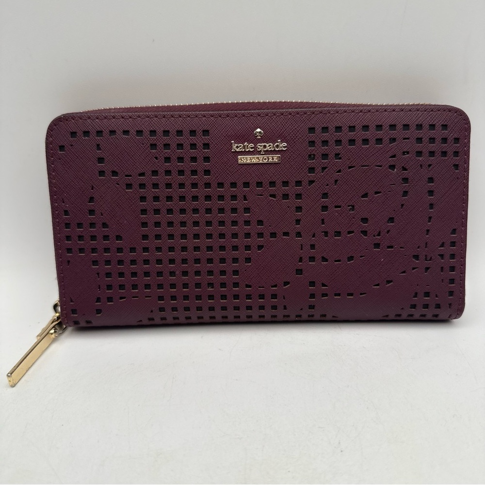 Kate Spade Cameron Street Perforated Rose Lacey Large Wallet Flower Deep Plum